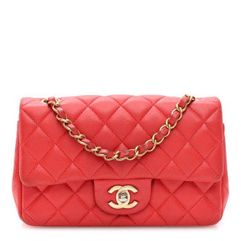 CHANEL Lambskin Quilted Mini Rectangular Flap Red