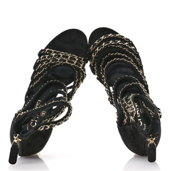 CHANEL Kid Suede Chain CC Sandals 38 Black