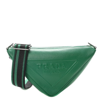 PRADA Saffiano Cuir Triangle Logo Embossed Triangle Shoulder Bag Mango