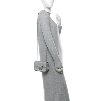 CHANEL Metallic Lambskin Chevron Quilted Mini Flap Silver