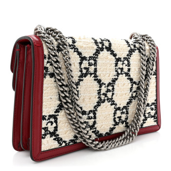 GUCCI Tweed GG Monogram Small Dionysus Shoulder Bag White Black Romantic Cherry