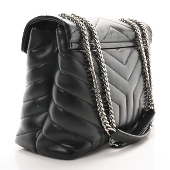 SAINT LAURENT Calfskin Y Quilted Monogram Medium Loulou Chain Satchel Black