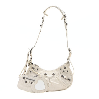 BALENCIAGA Agneau Arena Le Cagole Shoulder Bag XS Optic White