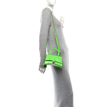 BALENCIAGA Shiny Box Calfskin Hourglass Top Handle Bag XS Fluo Green
