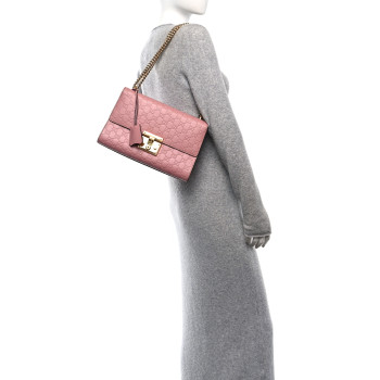 GUCCI Guccissima Signature Medium Padlock Shoulder Bag Rose Baby Candy