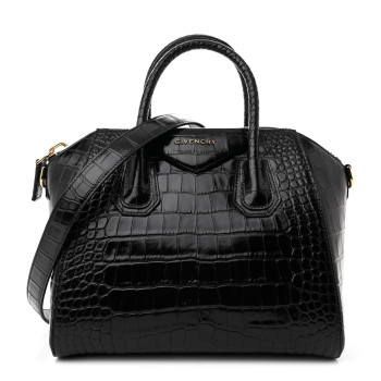 GIVENCHY Calfskin Crocodile Embossed Small Antigona Black