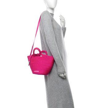 BALENCIAGA Nylon Lambskin Woven Small Ibiza Basket With Strap Lipstick Pink