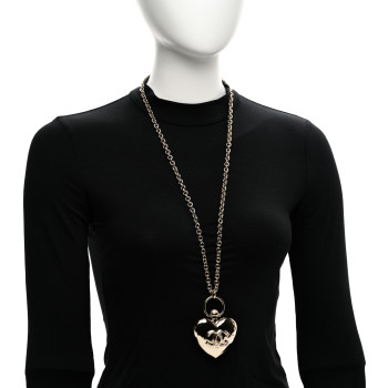 CHANEL Metal CC Heart Locket Necklace Gold