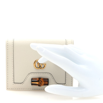 GUCCI Wonka Grain Calfskin Diana Card Case Wallet Mystic White