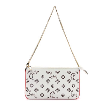 CHRISTIAN LOUBOUTIN Calfskin Empire Loubinthesky Loubila Chain Clutch Bianco Loubi