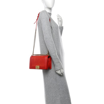 CHANEL Snakeskin Medium Boy Flap Red