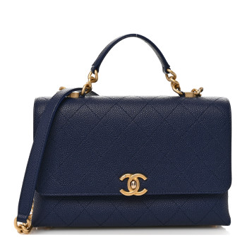 CHANEL Grained Calfskin Small Stitched Flap Navy Blue