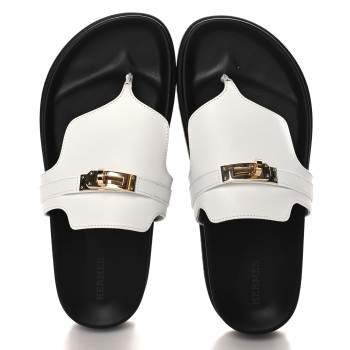 HERMES Calfskin Womens Empire Sandals 37 White