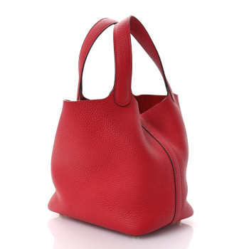 HERMES Taurillon Clemence Picotin Lock 18 PM  Rouge Casaque