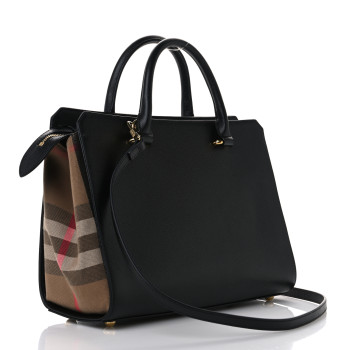 BURBERRY Calfskin Mega Check Small Banwell Tote Black