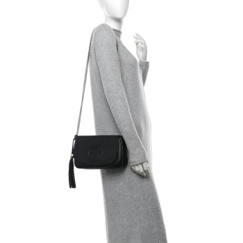 GUCCI Pebbled Calfskin Medium Soho Flap Crossbody Black