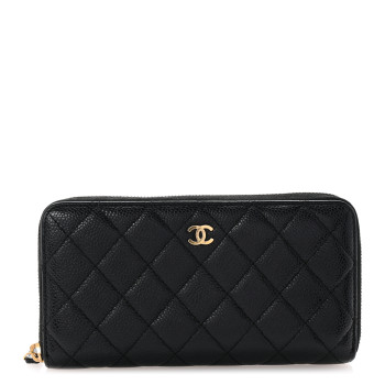 CHANEL Caviar Quilted Large Gusset Zip Around Wallet Black