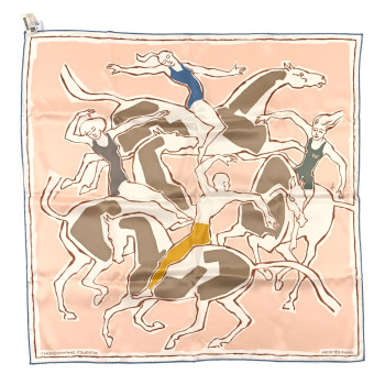 HERMES Silk Muslin Choreographie Equestre Scarf 70 Rose Nacre White