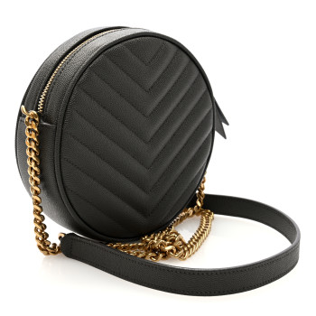 SAINT LAURENT Grain De Poudre Matelasse Chevron Quilted Round Vinyle Camera Bag Pebble