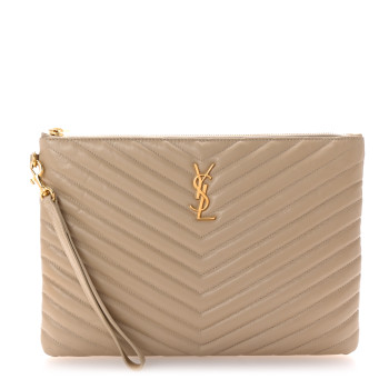 SAINT LAURENT Calfskin Matelasse Monogram Cassandre Tablet Pouch Sea Salt