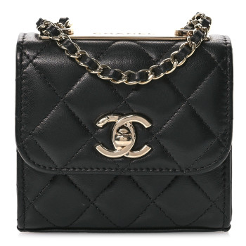 CHANEL Lambskin Quilted Mini Trendy CC Clutch With Chain Black