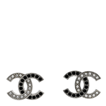 CHANEL Crystal CC Earrings Silver Black