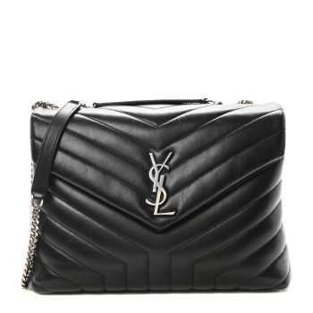 SAINT LAURENT Calfskin Y Quilted Monogram Medium Loulou Chain Satchel Black