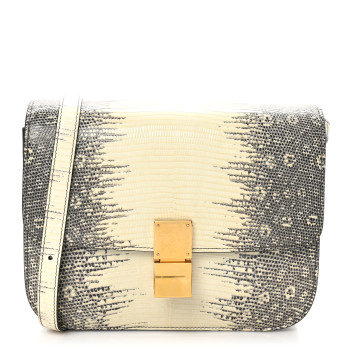 CELINE Lizard Medium Classic Box Flap Bag Natural