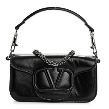 VALENTINO GARAVANI Calfskin Monochrome Vlogo Small Loco Shoulder Bag Black