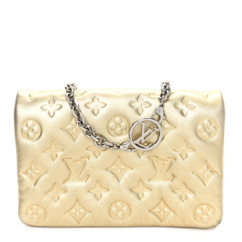 LOUIS VUITTON Metallic Lambskin Embossed Monogram Pochette Coussin Gold