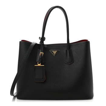 PRADA Saffiano Cuir Large Double Bag Black Fuoco