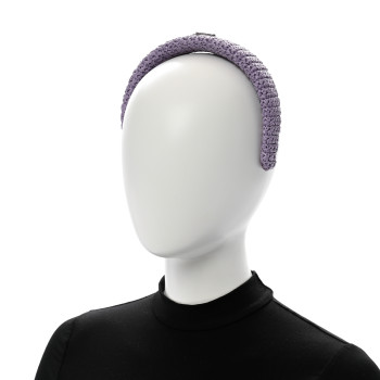 PRADA Yarn Raffia Effect Crochet Metal Triangle Logo Headband Lilium
