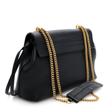 VALENTINO GARAVANI Pebbled Calfskin Small VRing Chain Shoulder Bag Black