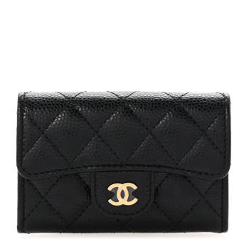 CHANEL Caviar Quilted Flap Card Holder Wallet Black