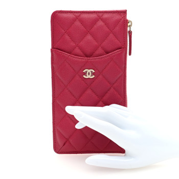 CHANEL Caviar Quilted Classic Flat Wallet Pouch Pink