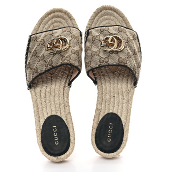 GUCCI Monogram Matelasse GG Marmont Espadrille 20mm Slide Sandals 39.5 Beige Ebony Black