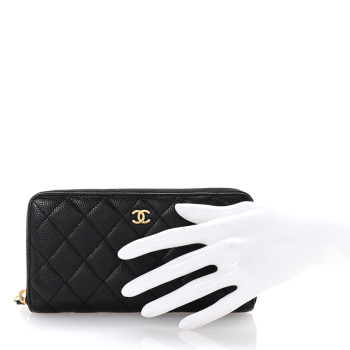 CHANEL Caviar Quilted Large Gusset Zip Around Wallet Black
