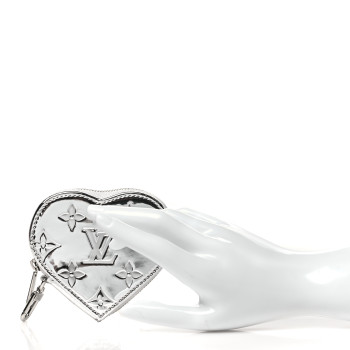 LOUIS VUITTON Monogram Mirror Heart Coin Purse Silver