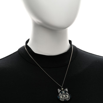 CHANEL Resin Pearl CC Emoji Robot Cat Lanyard Necklace Silver Blue