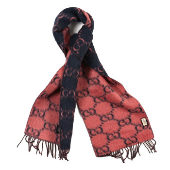 GUCCI Wool Alpaca GG Monogram Big GG Rock Scarf Tangerine Brown
