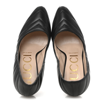 GUCCI Nappa Charlotte Chevron Matelasse Double G 95mm Pumps 37.5 Black