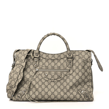 BALENCIAGA X GUCCI GG Supreme Monogram Neo Classic Silver Hardware City Beige Ebony