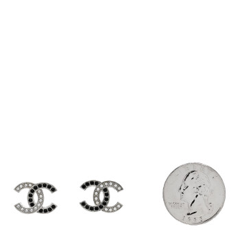 CHANEL Crystal CC Earrings Silver Black