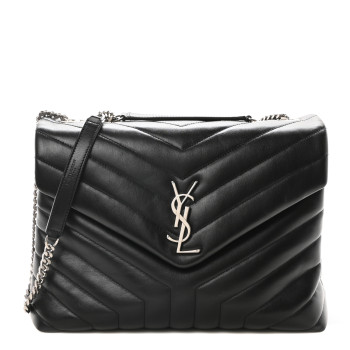 SAINT LAURENT Calfskin Y Quilted Monogram Medium Loulou Chain Satchel Black