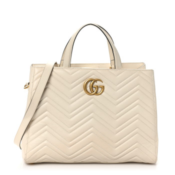 GUCCI Calfskin Matelasse Medium GG Marmont Tote White