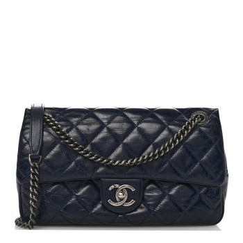 CHANEL Glazed Calfskin Quilted Medium Duo Color Flap Blue