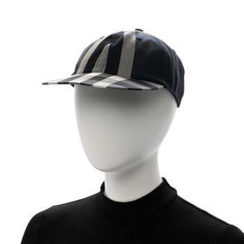 BURBERRY Technical Cotton Check Baseball Cap L Blue Grey
