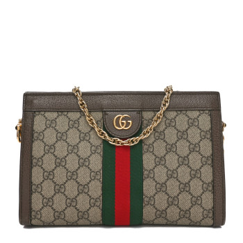 GUCCI GG Supreme Monogram Web Small Ophidia Chain Shoulder Bag Brown