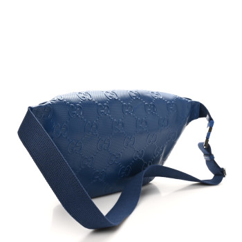 GUCCI Calfskin GG Tennis Embossed Pocket Belt Bag Intense Metal Blue