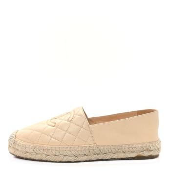 CHANEL Lambskin Quilted CC Espadrilles 39 Beige